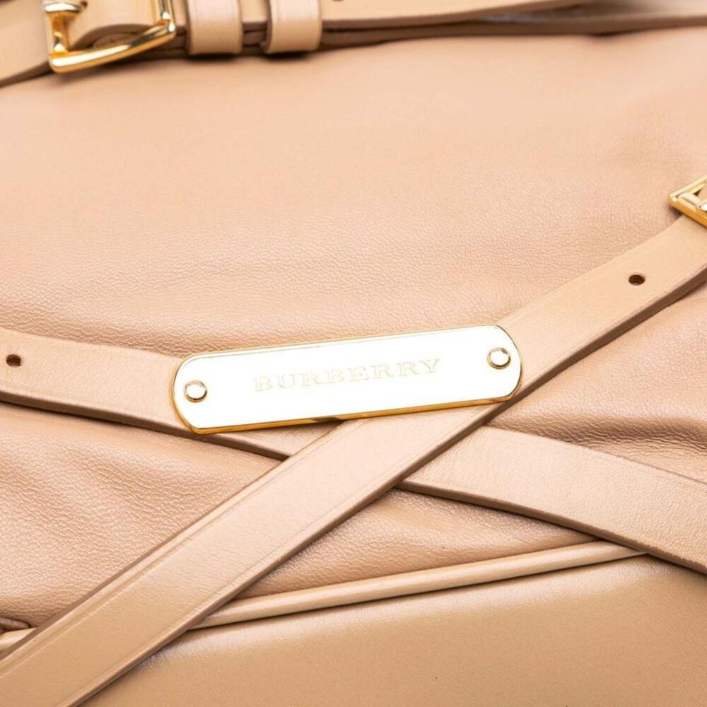 Pre Loved burberry Buckle Leather Shoulder Bag Women Brown Satchel - Picture 6 of 8